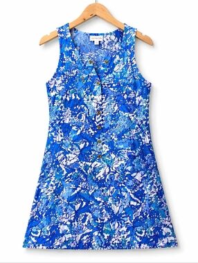 Lilly Pulitzer Lela Henley Tank Dress Blue Floral Resort Shift